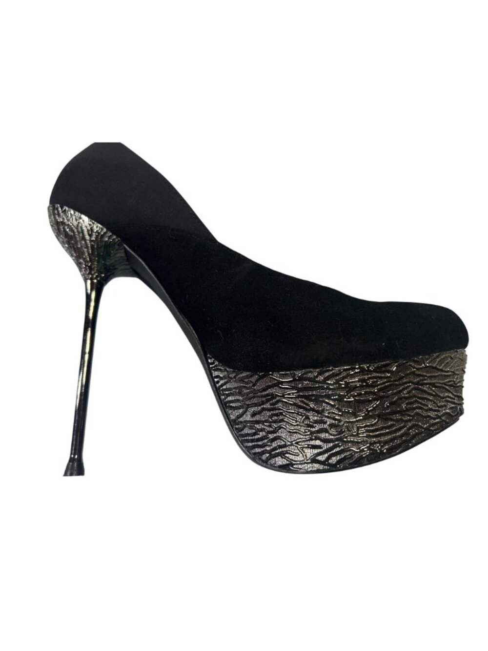 Two Lips Womens Size 6.5 Black Platform Stiletto Heels With Textured Metallic - Picture 13 of 16